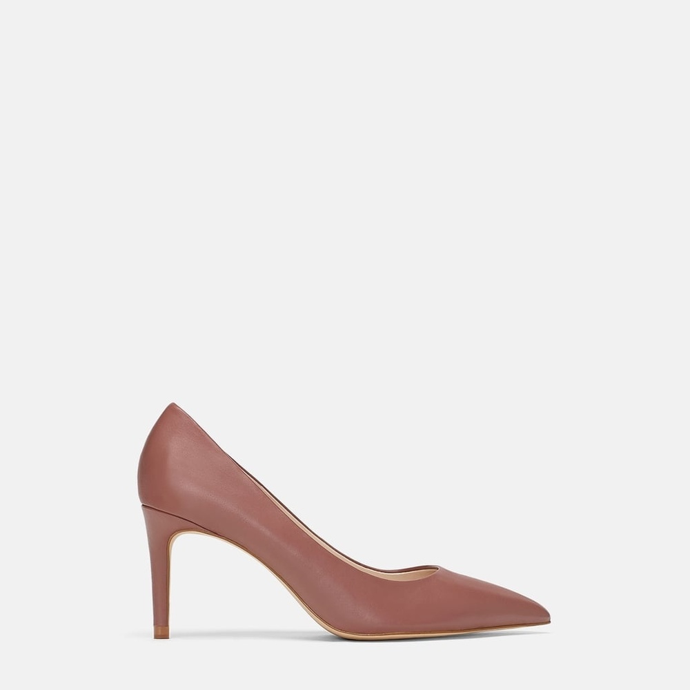 Zara Mauve Neutral Leather Midi Court Shoes Pumps 36 6